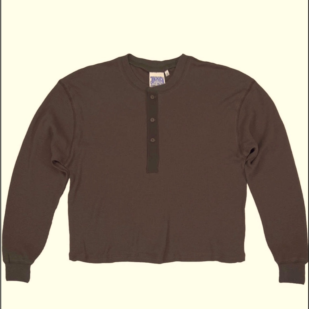 Jungmaven Mesa Cropped Thermal Henley in Coffee Bean Small